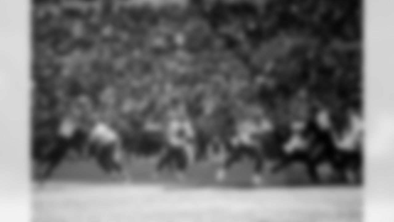 CHARLOTTE, NC - December 21, 2025 - Guard Luke Goedeke #67, Quarterback Baker Mayfield #6, Guard Dan Feeney #65 and Center Graham Barton #62 of the Tampa Bay Buccaneers during the game between the Tampa Bay Buccaneers and Carolina Panthers. The Bucs lost the game, 23-20. Photo By Tori Richman/Tampa Bay Buccaneers