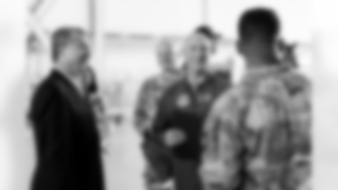 TAMPA, FL - December 02, 2025 - Brian Ford and Colonel Edward V. Szczepanik during a visit to MacDill Air Force Base. Photo By Kyle Zedaker/Tampa Bay Buccaneers