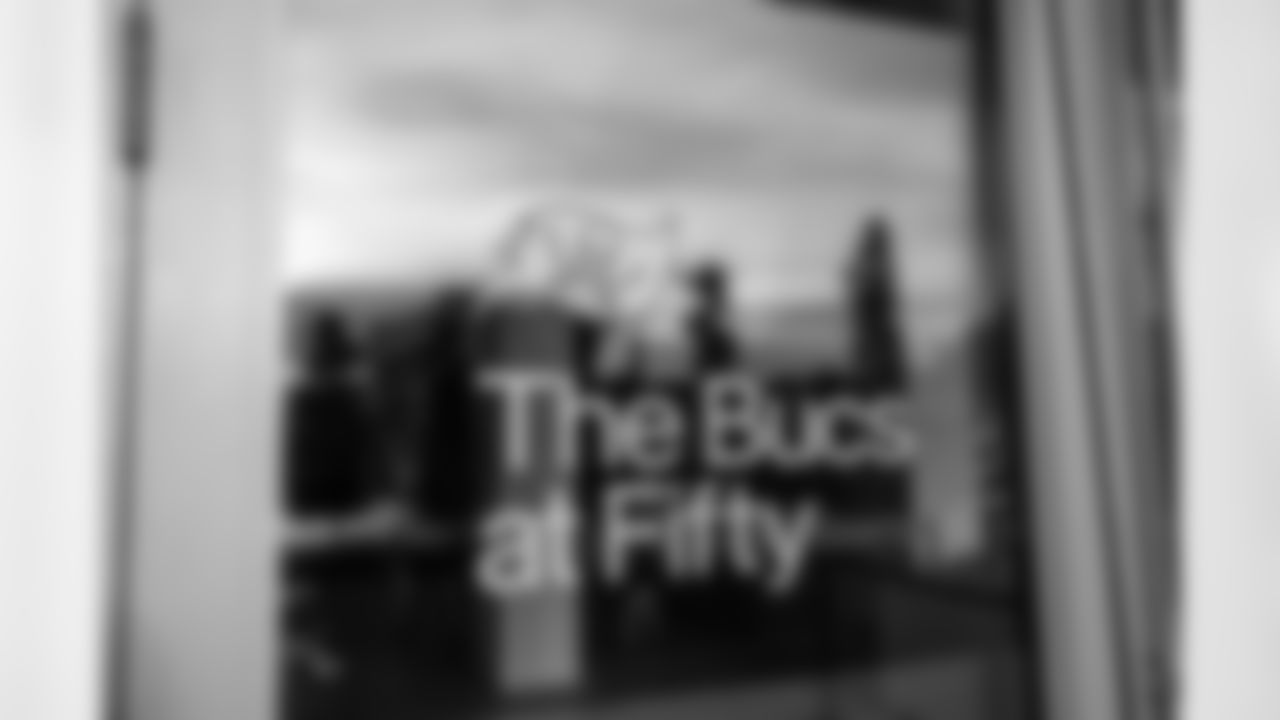 TAMPA, FL - September 26, 2025 - Museum doors during the opening of 'The Bucs at Fifty: A Photographic Retrospective' gallery exhibit at Tampa Museum of Art. Photo By Dave Pullis/Tampa Bay Buccaneers