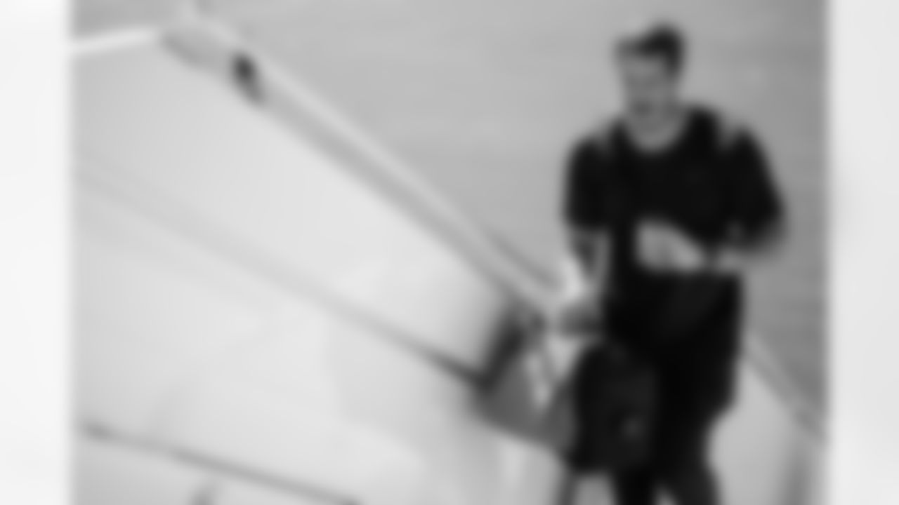 TAMPA, FL - November 22, 2025 - Offensive Tackle Charlie Heck #77 of the Tampa Bay Buccaneers departs before the game against the Los Angeles Rams. Photo By Tori Richman/Tampa Bay Buccaneers