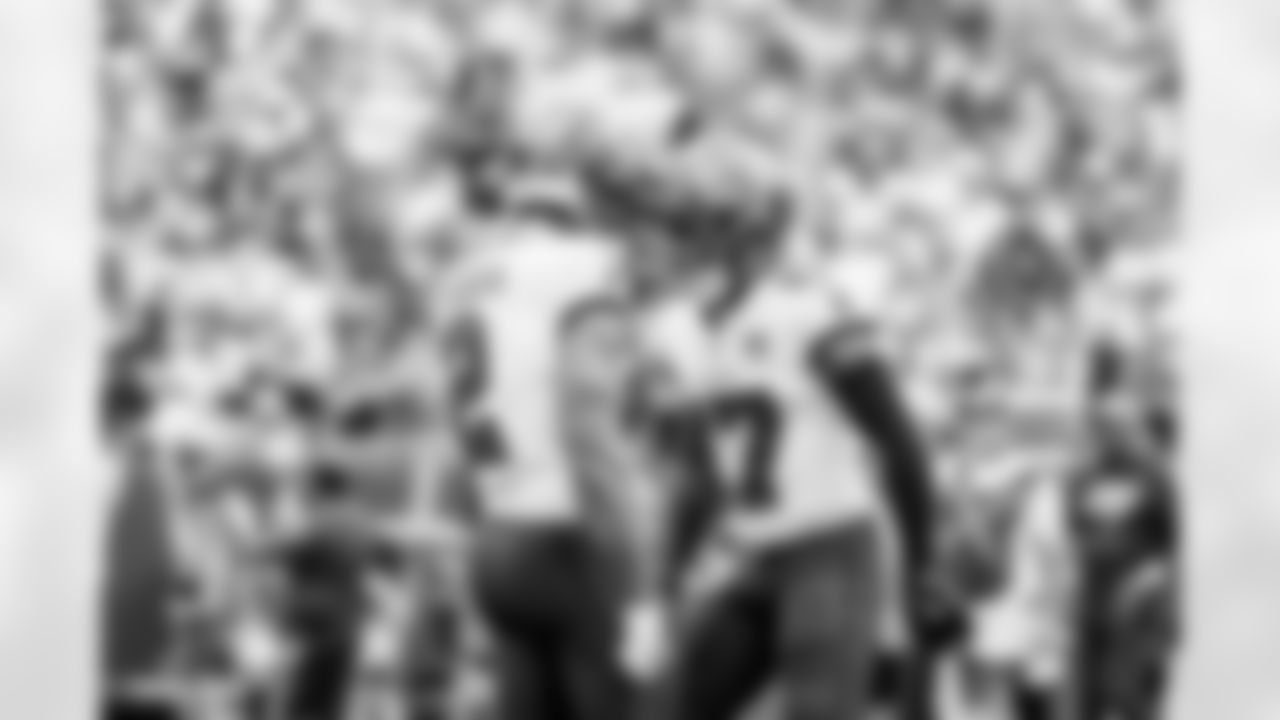 TAMPA, FL - November 09, 2025 - Wide Receiver Emeka Egbuka #2 and Wide Receiver Sterling Shepard #17 of the Tampa Bay Buccaneers during the game between the New England Patriots and Tampa Bay Buccaneers. The Bucs lost the game, 28-23. Photo By Tori Richman/Tampa Bay Buccaneers