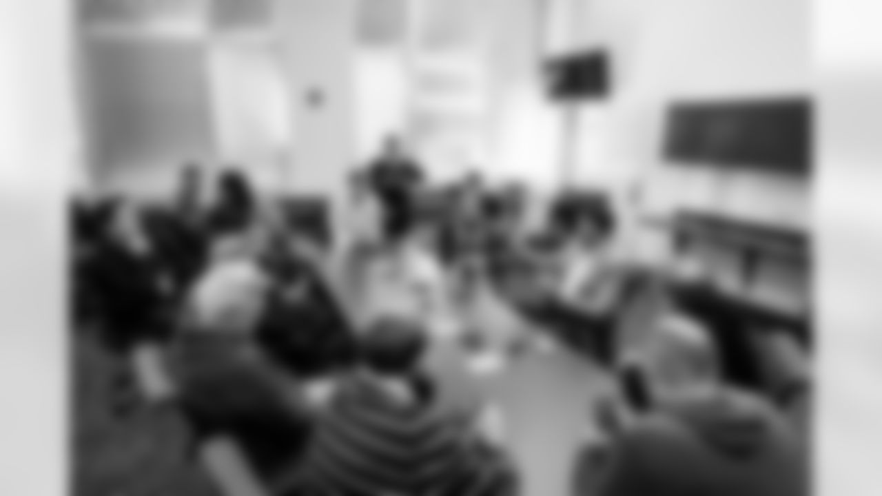 TAMPA, FL - January 27, 2026 - Offensive Coordinator Zac Robinson of the Tampa Bay Buccaneers speaks with the media after his introductory press conference at AdventHealth Training Center. Photo By Tori Richman/Tampa Bay Buccaneers