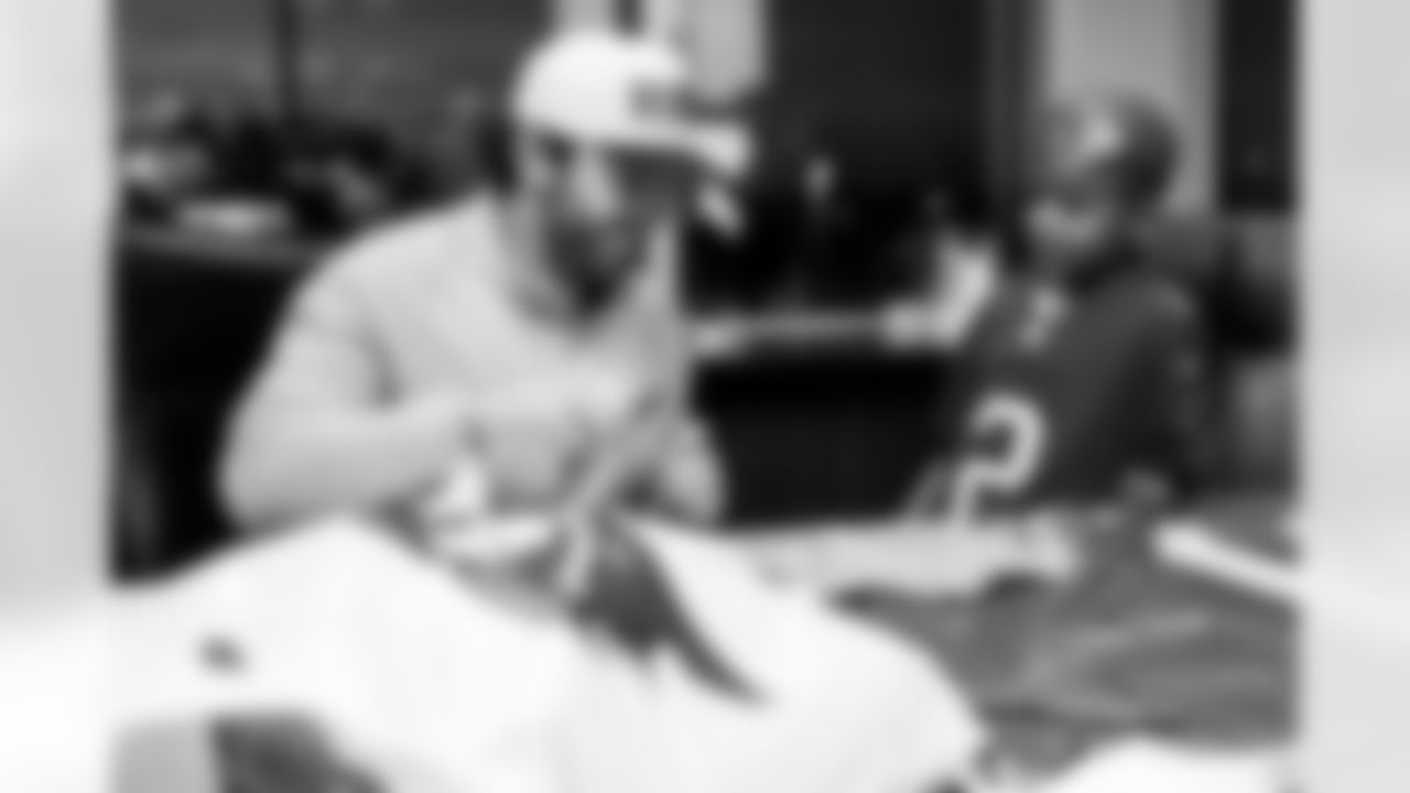 TAMPA, FL - November 19, 2025 - Quarterback Baker Mayfield #6 of the Tampa Bay Buccaneers during a visit with Triumph Together Cancer Warriors. Photo By Kyle Zedaker/Tampa Bay Buccaneers