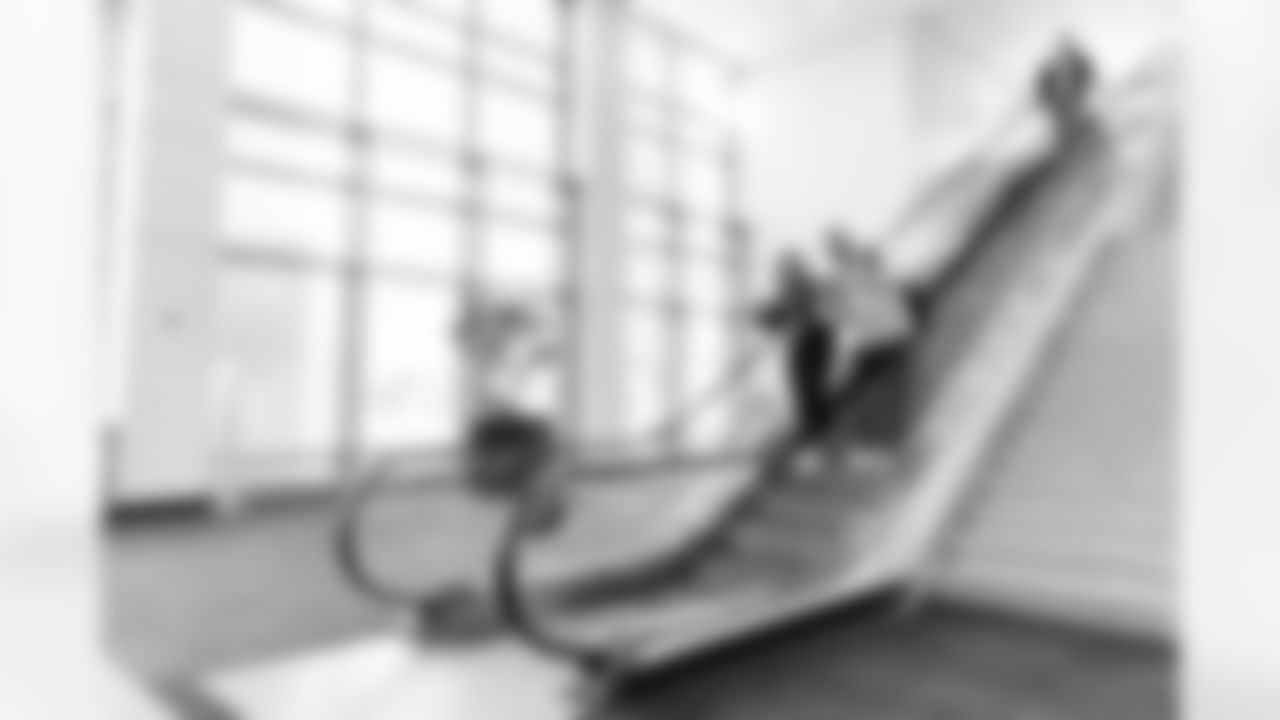 INDIANAPOLIS, IN - February 27, 2026 - Scouting Coordinator Peighton Roth and National Scout Andy Speyer during Workouts at the 2026 NFL Combine at Lucas Oil Stadium. Photo By Tori Richman/Tampa Bay Buccaneers