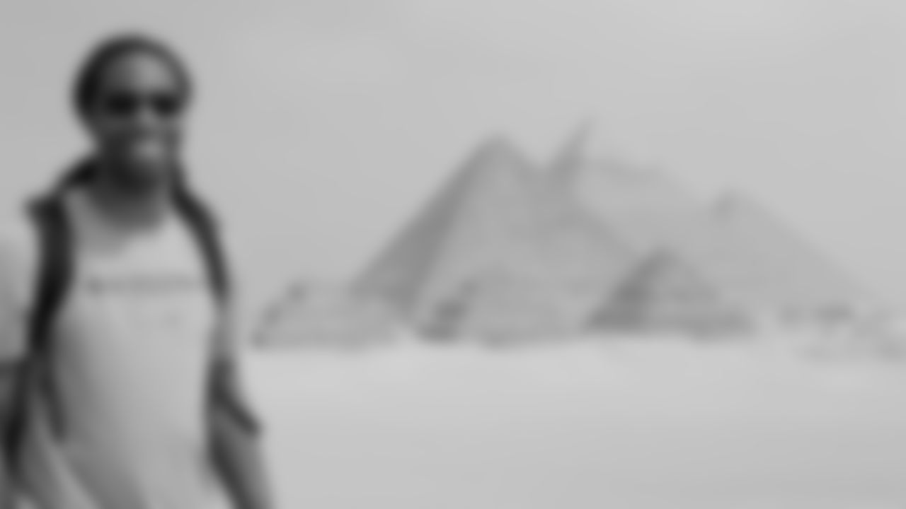 Larry Fitzgerald visits the pyramids on vacation early in his career, circa 2007.