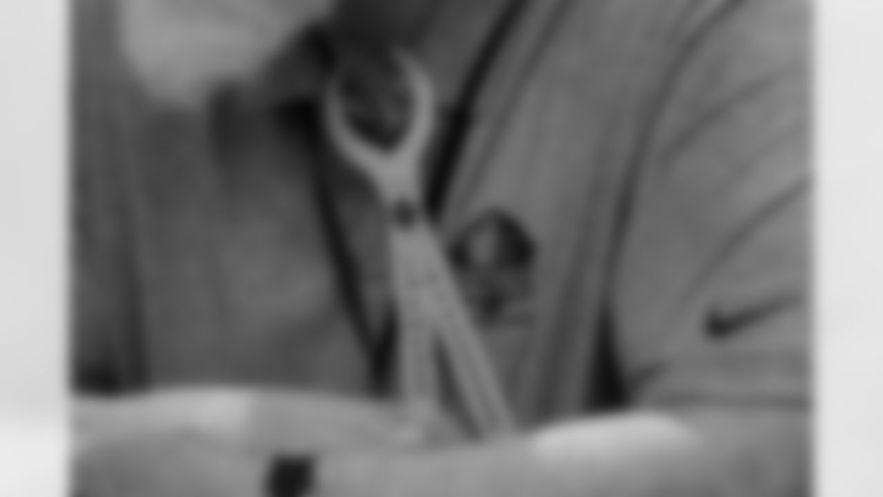 Former Arizona Cardinals wide receiver Larry Fitzgerald gets fitted for his bust, jacket and ring during the Pro Football Hall of Fame Sizing Saturday on Saturday, Feb. 7, 2026 in San Francisco, CA.