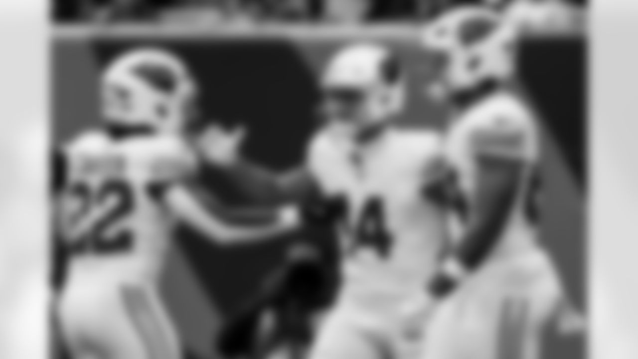 Arizona Cardinals wide receiver Michael Wilson (14) and Arizona Cardinals running back Michael Carter (22) during the Week 17 regular season game between the Arizona Cardinals and the Cincinnati Bengals on Sunday, Dec. 28, 2025 in Cincinnati, OH.