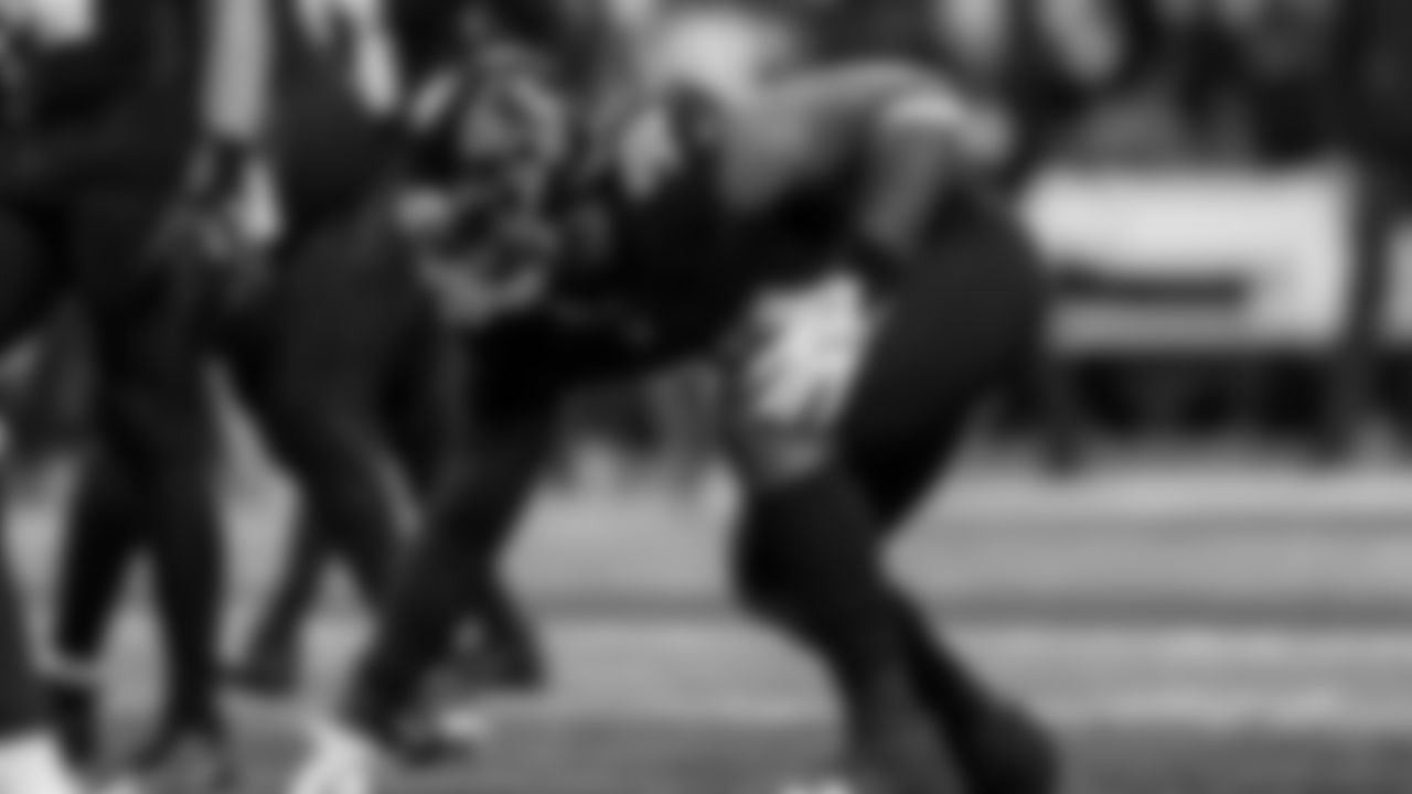 Atlanta Falcons defensive tackle David Onyemata (90) lines up during the first half of an NFL football game against the Seattle Seahawks, Sunday, Dec. 7, 2025, in Atlanta. (AP Photo/Danny Karnik)