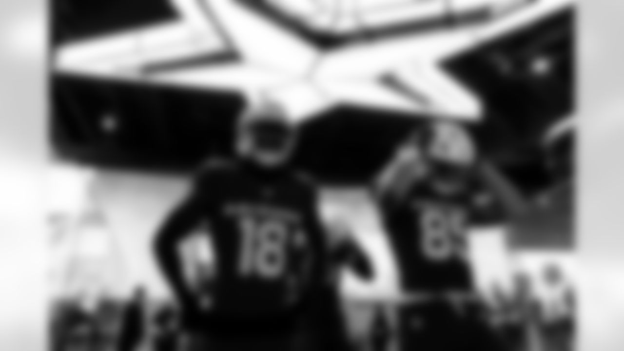 Arizona Cardinals wide receiver Marvin Harrison Jr. (18) and Arizona Cardinals tight end Trey McBride (85) during the Week 9 regular season game between the Arizona Cardinals and the Dallas Cowboys on Monday, Nov. 3, 2025 in Arlington, TX.