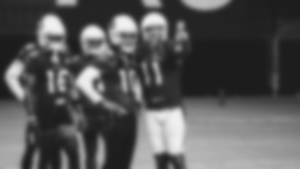 Larry Fitzgerald (11) and DeAndre Hopkins mug for the camera in 2020 training camp.