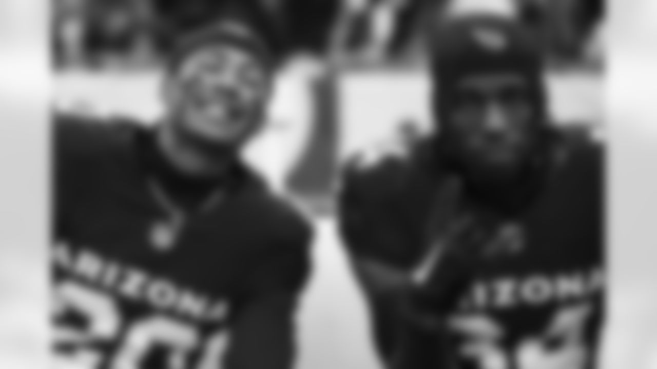 Arizona Cardinals cornerback Marco Wilson (20) and Arizona Cardinals safety Jalen Thompson (34) during the Week 16 regular season game between the Arizona Cardinals and the Chicago Bears on Sunday, Dec 24, 2023 in Chicago, IL.