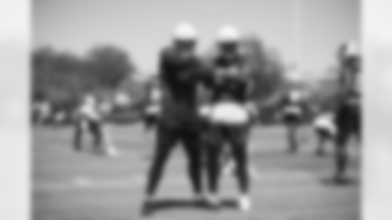 Arizona Cardinals running back James Conner (6) and Arizona Cardinals running back Trey Benson (33) during 2024 OTA's Wednesday, May 22, 2024 in Tempe, AZ.