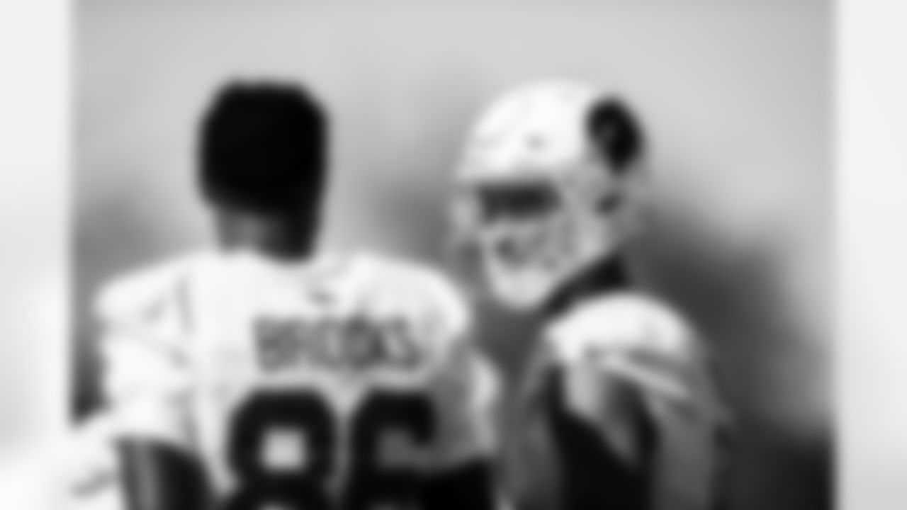 Arizona Cardinals wide receiver Jalen Brooks (86) and Arizona Cardinals wide receiver Michael Wilson (14) during practice at the Dignity Health Training Facility on Wednesday, Dec. 10, 2025 in Tempe, AZ.