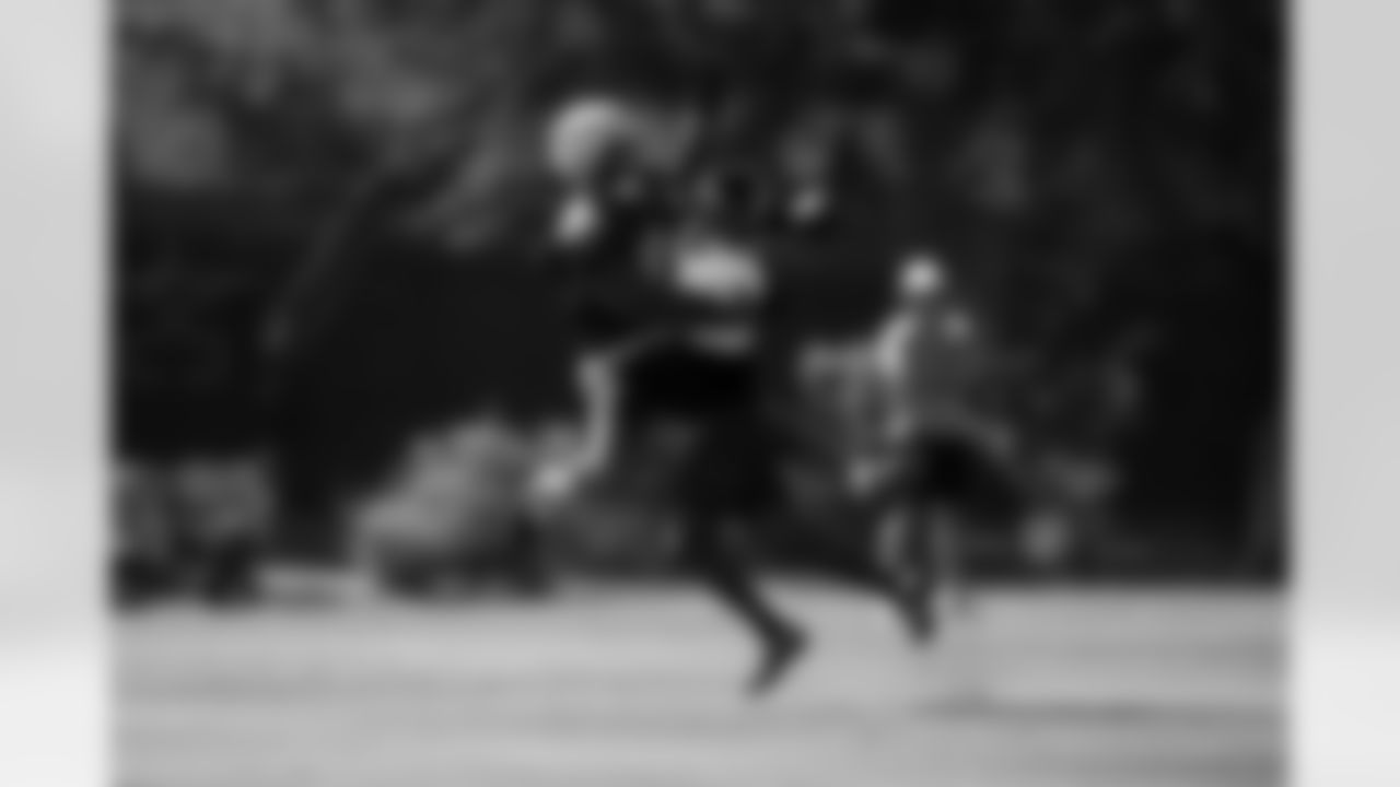 Arizona Cardinals wide receiver Michael Wilson (14) and Arizona Cardinals cornerback Jaden Davis (37) during practice at the Dignity Health Training Facility on Thursday, Nov. 13, 2025 in Tempe, AZ.