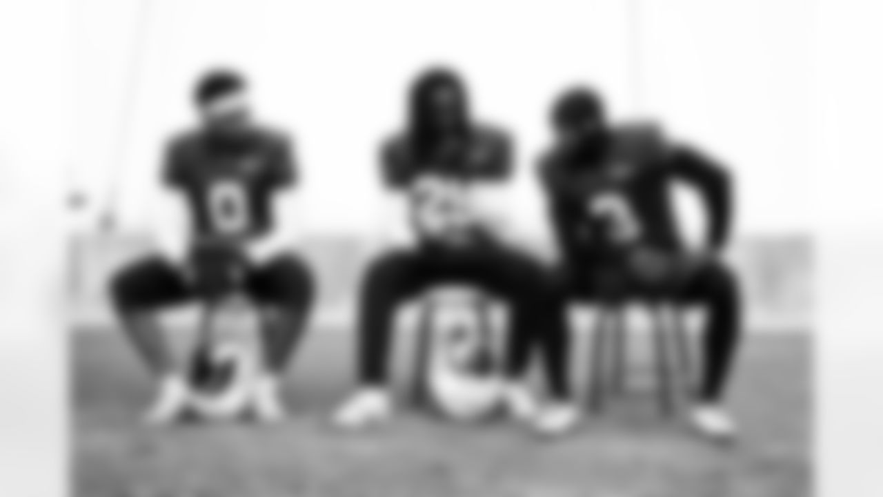 Arizona Cardinals cornerback Will Johnson (0) , Arizona Cardinals cornerback Denzel Burke (29) and Arizona Cardinals safety Budda Baker (3) during practice at the Dignity Health Training Facility on Friday, Jan. 2, 2026 in Tempe, AZ.