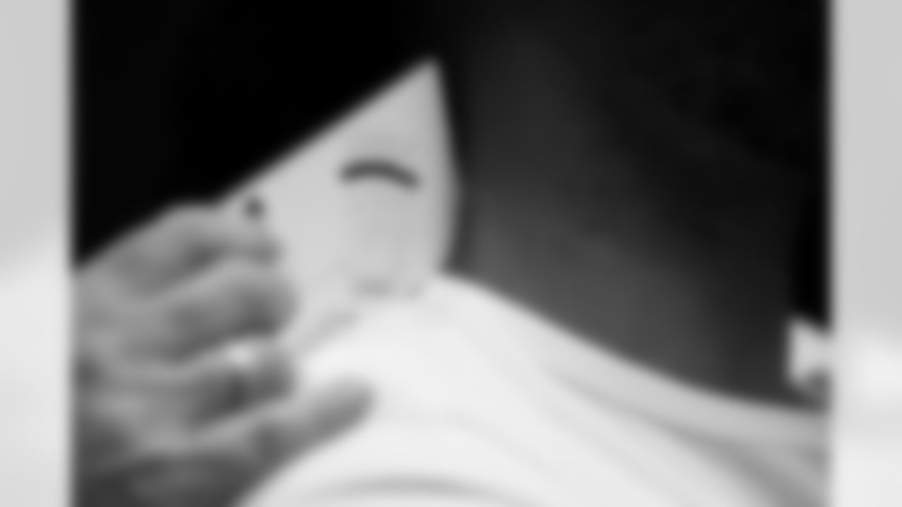 Former Arizona Cardinals wide receiver Larry Fitzgerald gets fitted for his bust, jacket and ring during the Pro Football Hall of Fame Sizing Saturday on Saturday, Feb. 7, 2026 in San Francisco, CA.