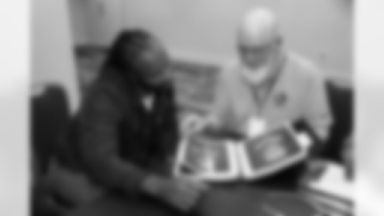 Former Arizona Cardinals wide receiver Larry Fitzgerald gets fitted for his bust, jacket and ring during the Pro Football Hall of Fame Sizing Saturday on Saturday, Feb. 7, 2026 in San Francisco, CA.