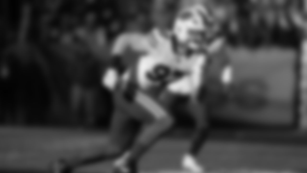 Buffalo Bills defensive end Joey Bosa (97) rushes the quarterback against the Denver Broncos in an NFL divisional playoff football game, Saturday, Jan. 17, 2026 in Denver. (AP Photo/Bart Young)