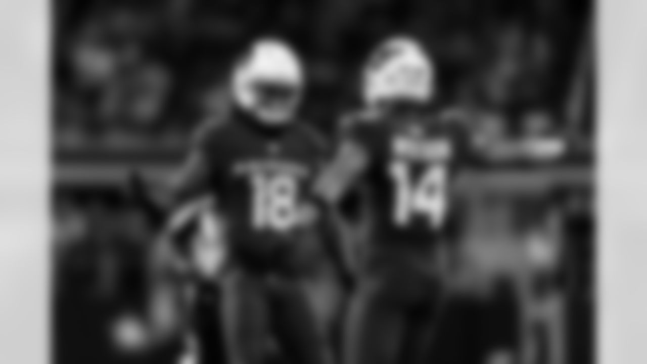 Arizona Cardinals wide receiver Michael Wilson (14) and Arizona Cardinals wide receiver Marvin Harrison Jr. (18) during the Week 9 regular season game between the Arizona Cardinals and the Dallas Cowboys on Monday, Nov. 3, 2025 in Arlington, TX.