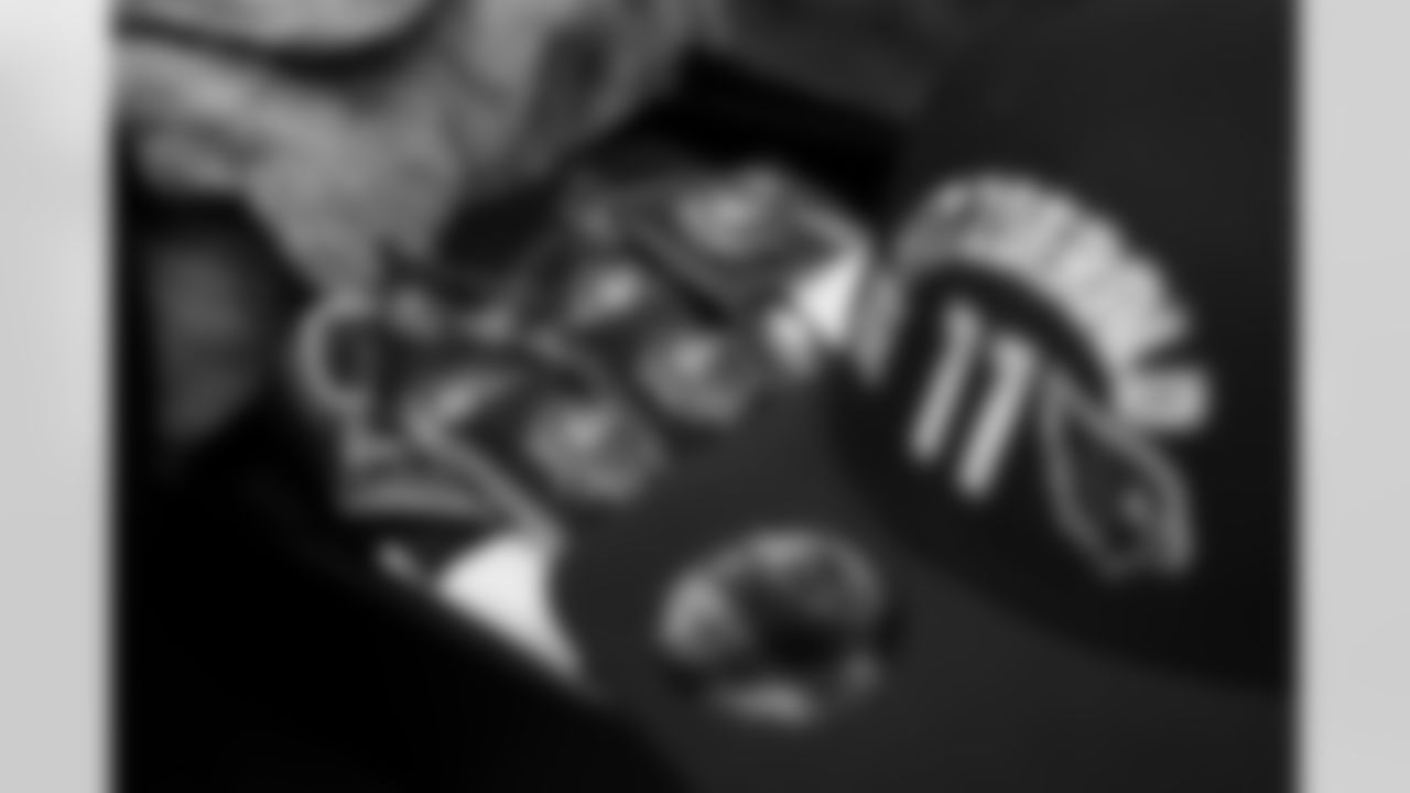 Former Arizona Cardinals wide receiver Larry Fitzgerald gets fitted for his bust, jacket and ring during the Pro Football Hall of Fame Sizing Saturday on Saturday, Feb. 7, 2026 in San Francisco, CA.