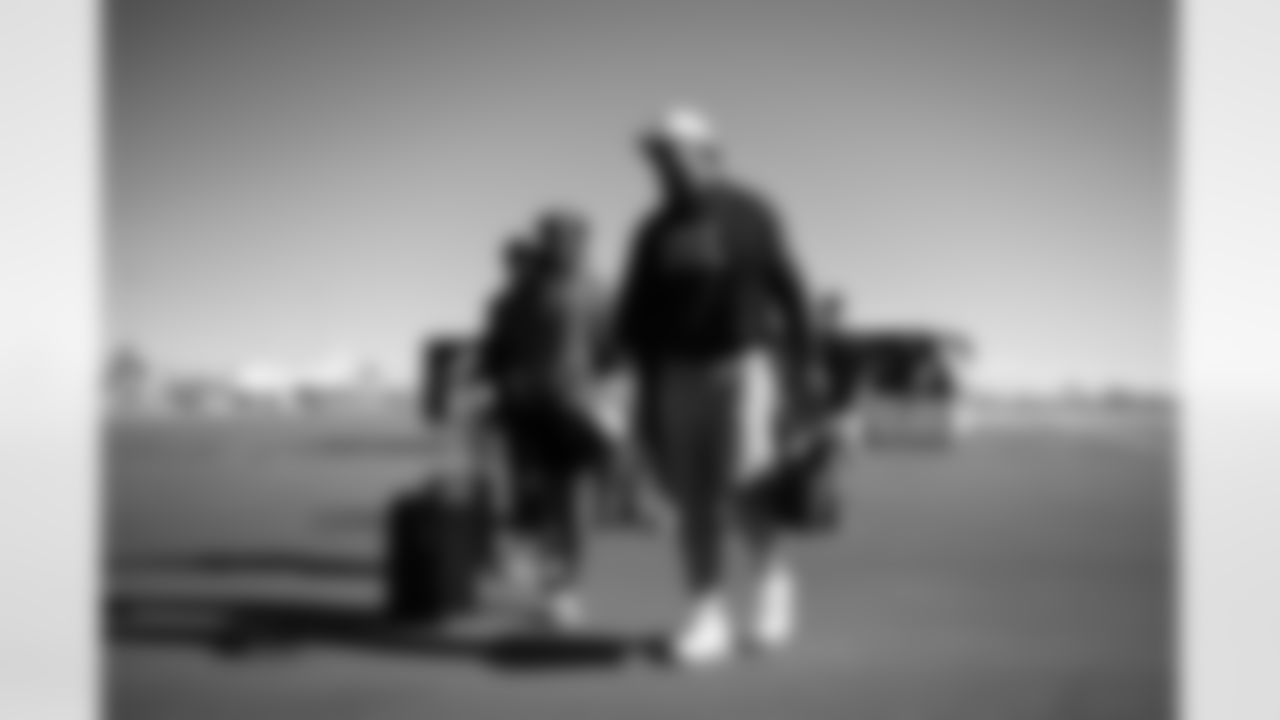 Arizona Cardinals linebacker Zaven Collins (25) and Arizona Cardinals running back Emari Demercado (31) travels to Houston before the Week 15 regular season game against the Houston Texans on Saturday, Dec. 13, 2025 in Phoenix, AZ.