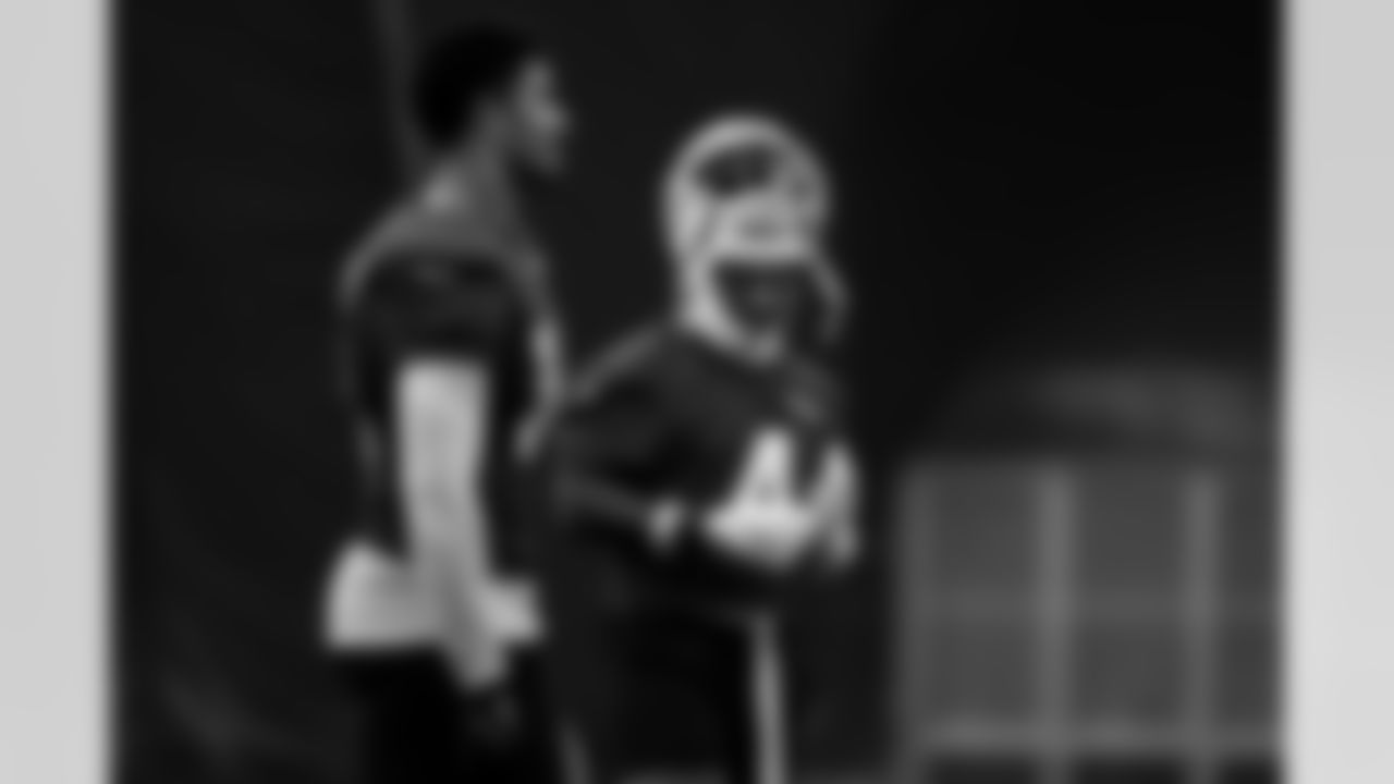 Arizona Cardinals wide receiver Greg Dortch (4) and Arizona Cardinals wide receiver Michael Wilson (14) during practice at the Dignity Health Training Facility on Wednesday, Nov. 19, 2025 in Tempe, AZ.