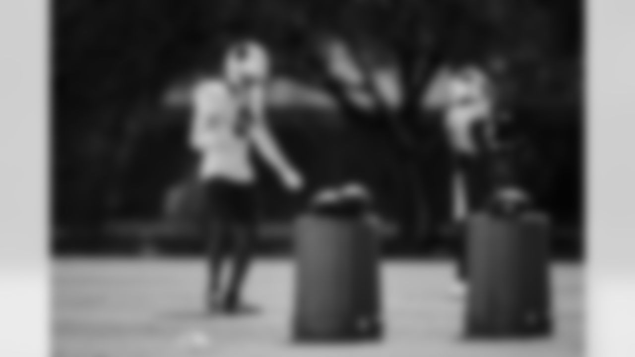 Arizona Cardinals cornerback Will Johnson (0) and Arizona Cardinals safety Budda Baker (3) during practice at the Dignity Health Training Facility on Thursday, Oct. 16, 2025 in Tempe, AZ.