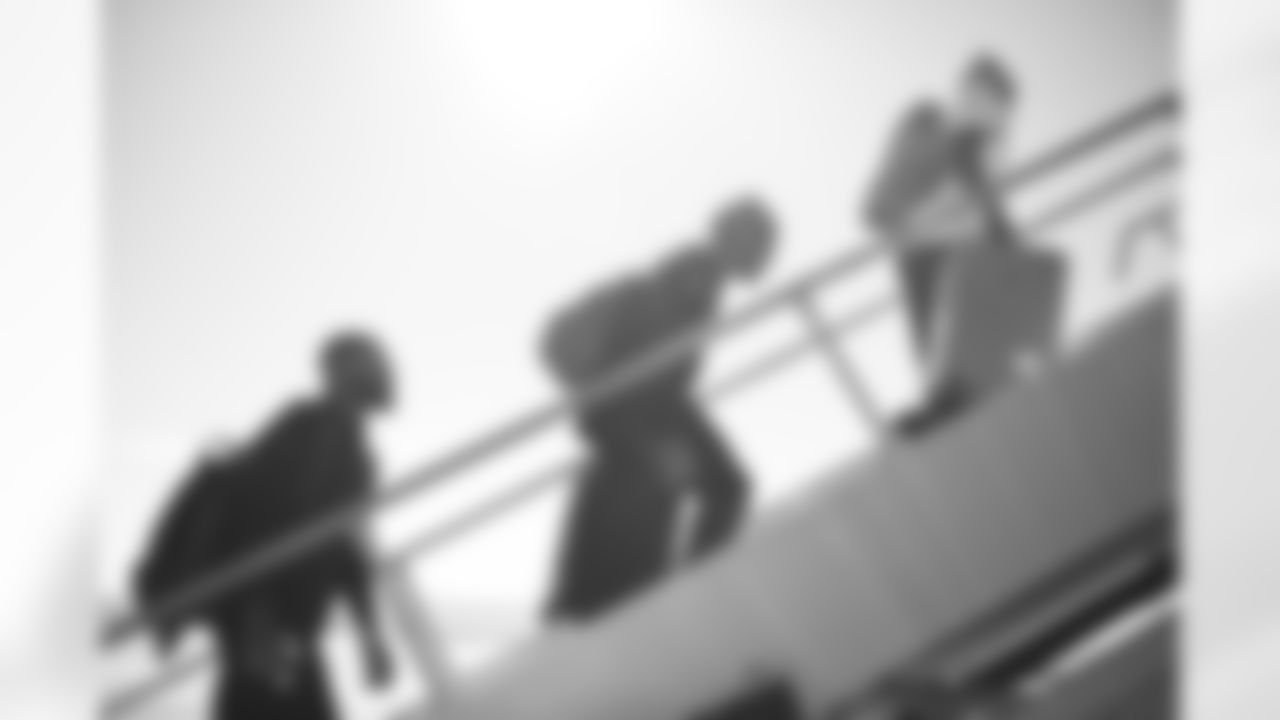 Arizona Cardinals safety Budda Baker (3) , Arizona Cardinals safety Jalen Thompson (34) and Arizona Cardinals cornerback Garrett Williams (21) travels to Houston before the Week 15 regular season game against the Houston Texans on Saturday, Dec. 13, 2025 in Phoenix, AZ.