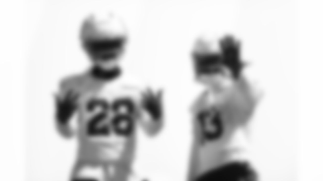 Arizona Cardinals cornerback Kei'Trel Clark (13) and Arizona Cardinals cornerback Elijah Jones (28) during 2025 Minicamp at the Dignity Health Training Facility on Thursday, June 12, 2025 in Tempe, AZ.