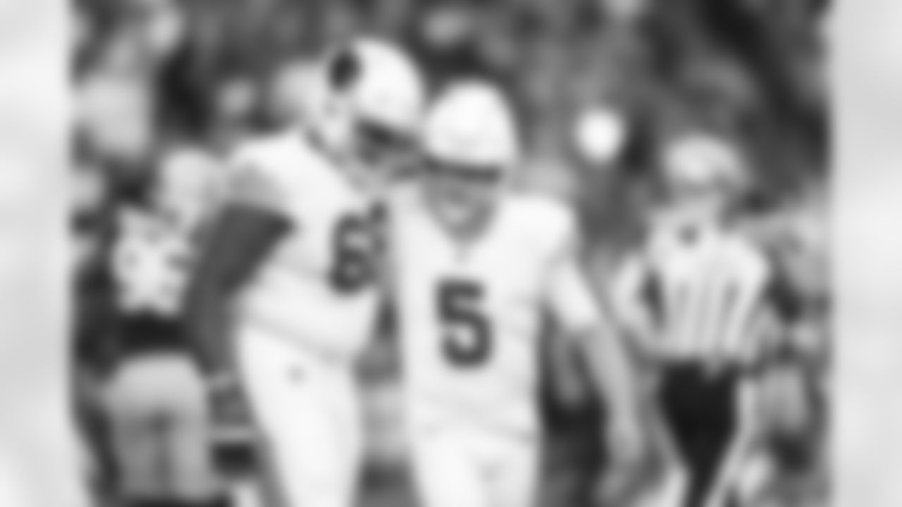 Arizona Cardinals kicker Matt Prater (5) and Arizona Cardinals offensive lineman Kelvin Beachum (68) during the Week 15 regular season game between the Arizona Cardinals and the San Francisco 49ers on Sunday, Dec 17, 2023 in Glendale, AZ.