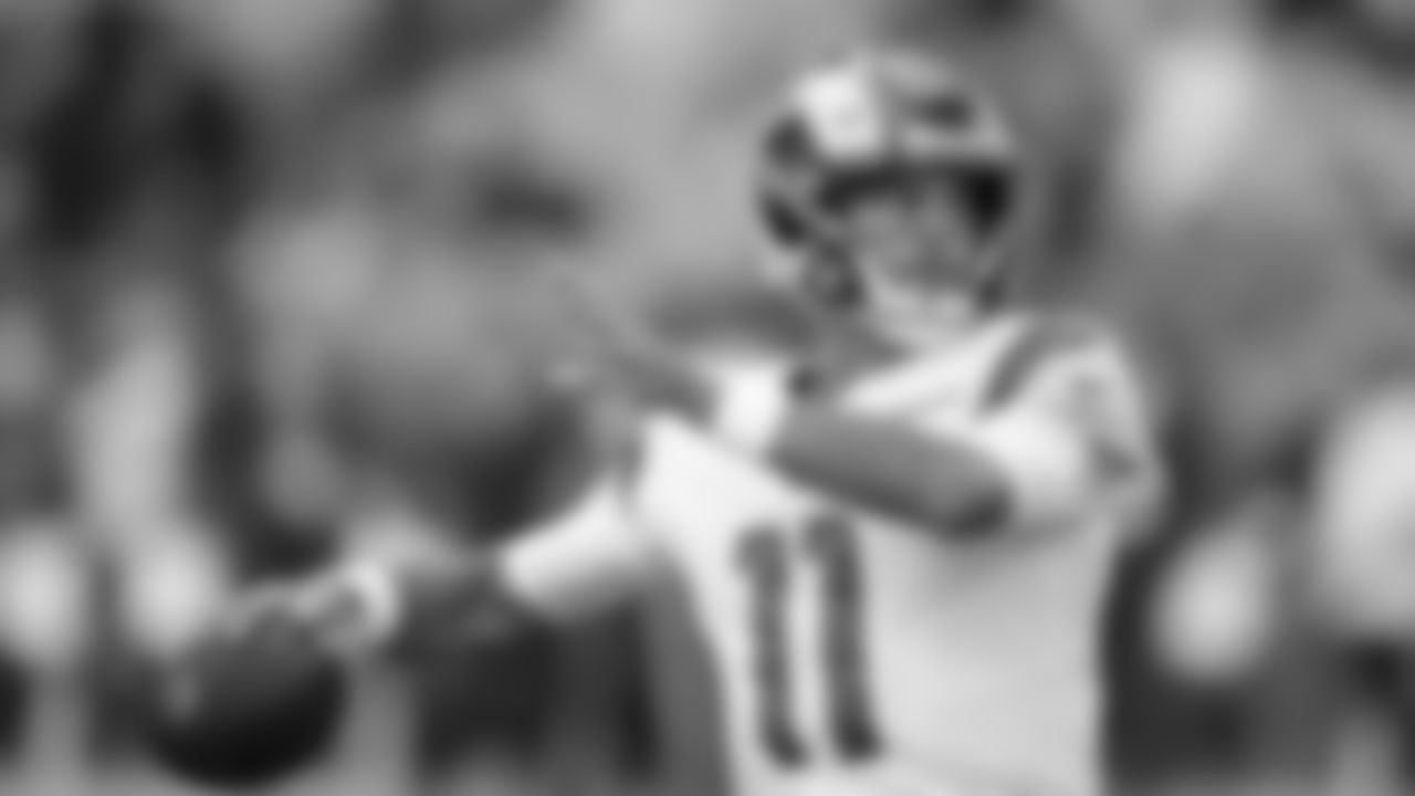 Los Angeles Rams quarterback Jimmy Garoppolo (11) prior to an NFL football game against the Arizona Cardinals Sunday, Dec. 7, 2025, in Glendale, Ariz. (AP Photo/Rick Scuteri)