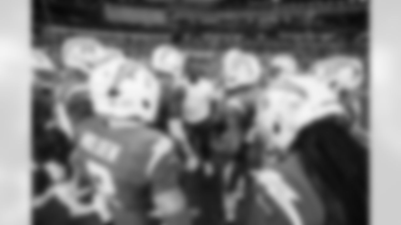 DB Elijah Molden (2), Defensive Backs Coach Steve Clinkscale, CB Tarheeb Still (29) and CB Donte Jackson (26)