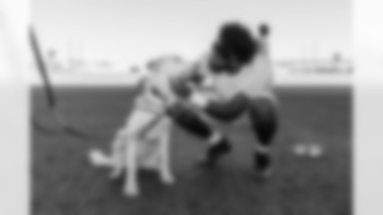The Los Angeles Chargers service dog, Zeus, is photographed on Wednesday, September 24, 2025 at The Bolt in El Segundo, CA.