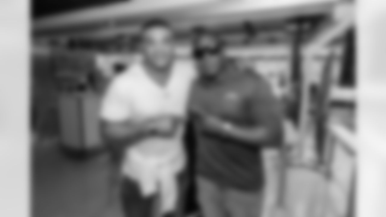 Chargers legends Shawne Merriman and Antonio Gates attend an NFL game between the Los Angeles Chargers and Las Vegas Raiders on Sunday, September 8, 2024 in Inglewood, CA.