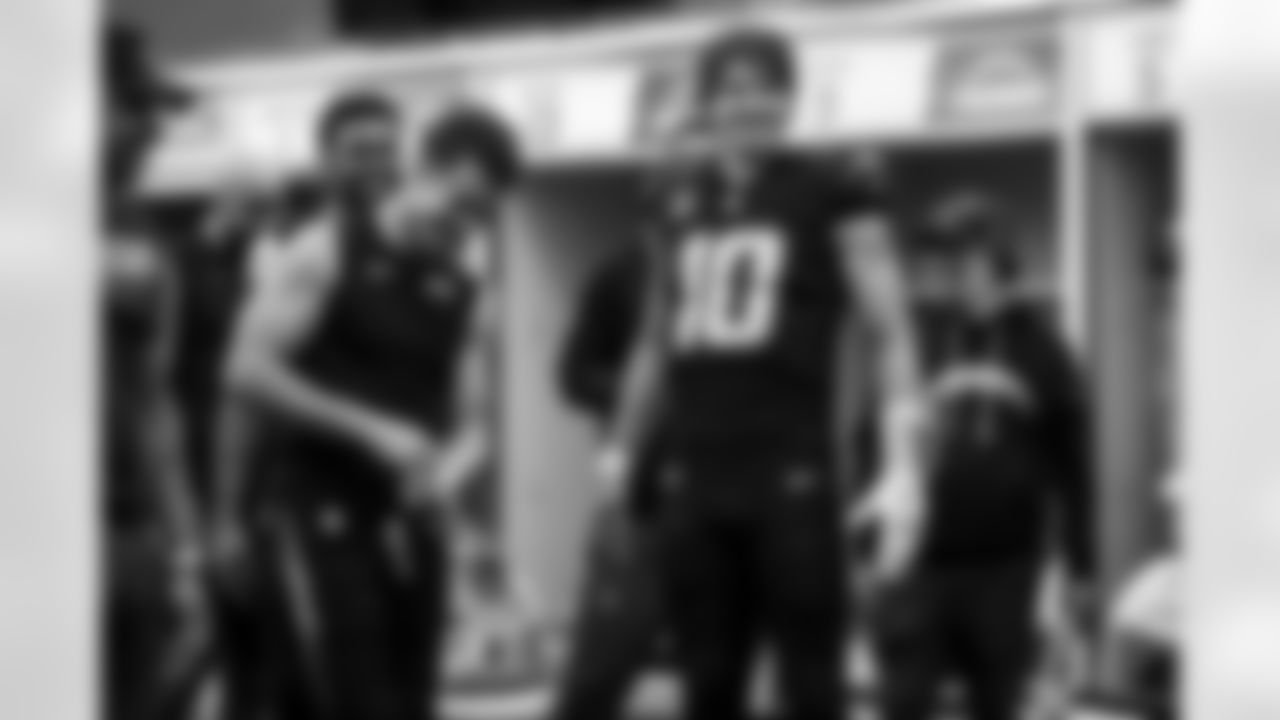 WR Tre Harris (9), WR Ladd McConkey (15) and QB Justin Herbert (10)