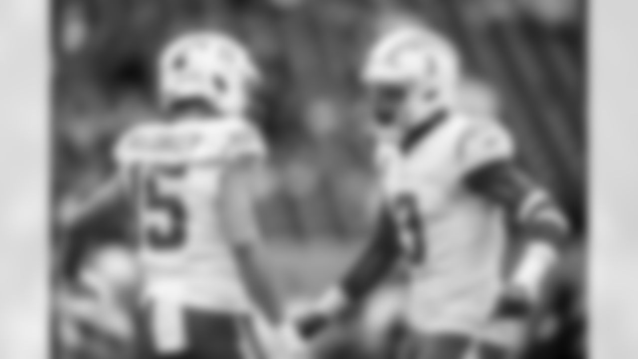 WR Ladd McConkey (15) and S Derwin James Jr. (3)