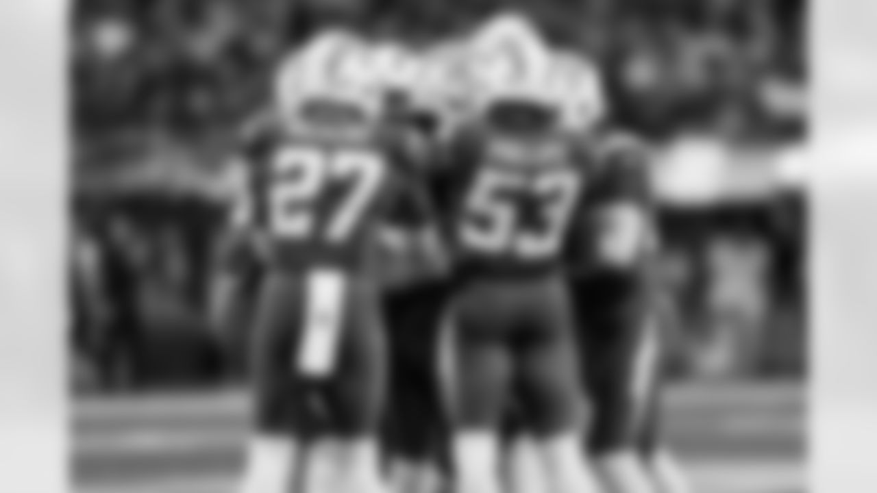 S RJ Mickens (27), CB Donte Jackson (26) and LB Del'Shawn Phillips (53)