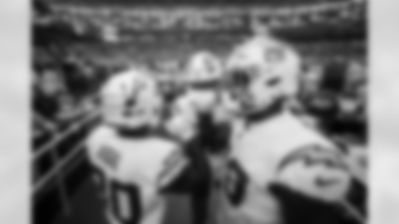 RB Kimani Vidal (30), WR Ladd McConkey (15) and RB Hassan Haskins (28)