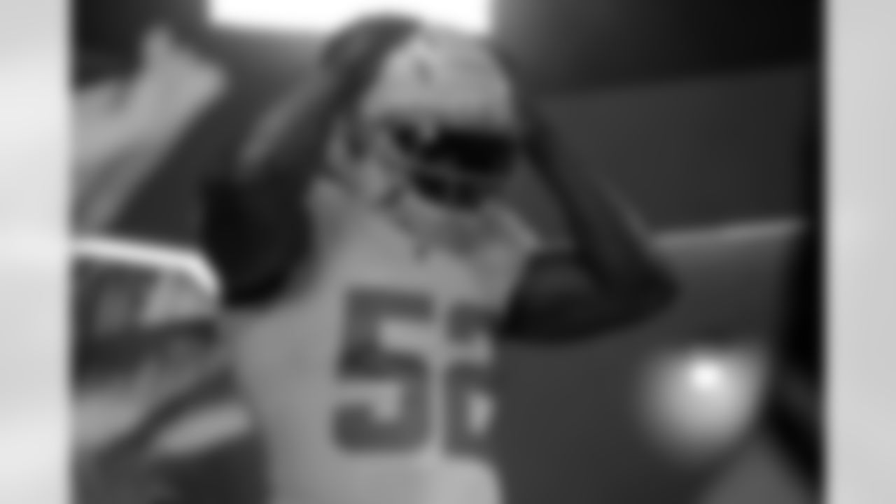 Los Angeles Chargers players pose for photos at the team's annual Media Day on Monday, June 9, 2025 at The Bolt in El Segundo, CA.