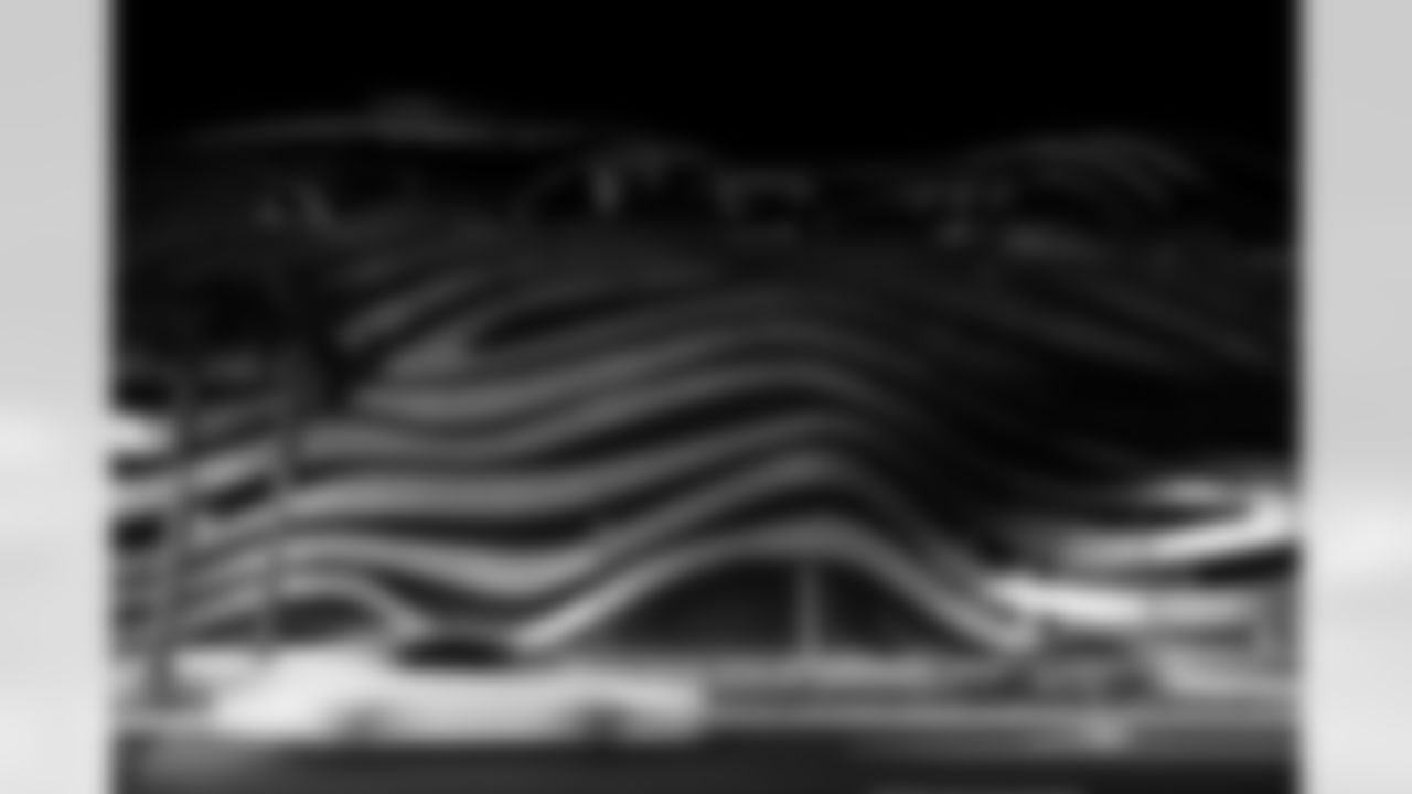 Petersen Automotive Museum is lit up for the Los Angeles Chargers on Thursday, January 8, 2026 in Los Angeles, CA.