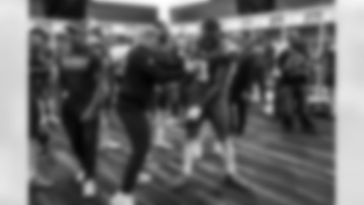 Safeties Coach Adam Fuller and S Derwin James Jr. (3)