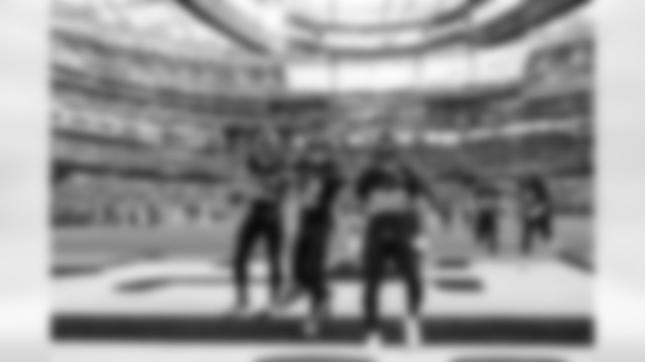 LB Del'Shawn Phillips (53), DB Elijah Molden (2) and CB Tarheeb Still (29)