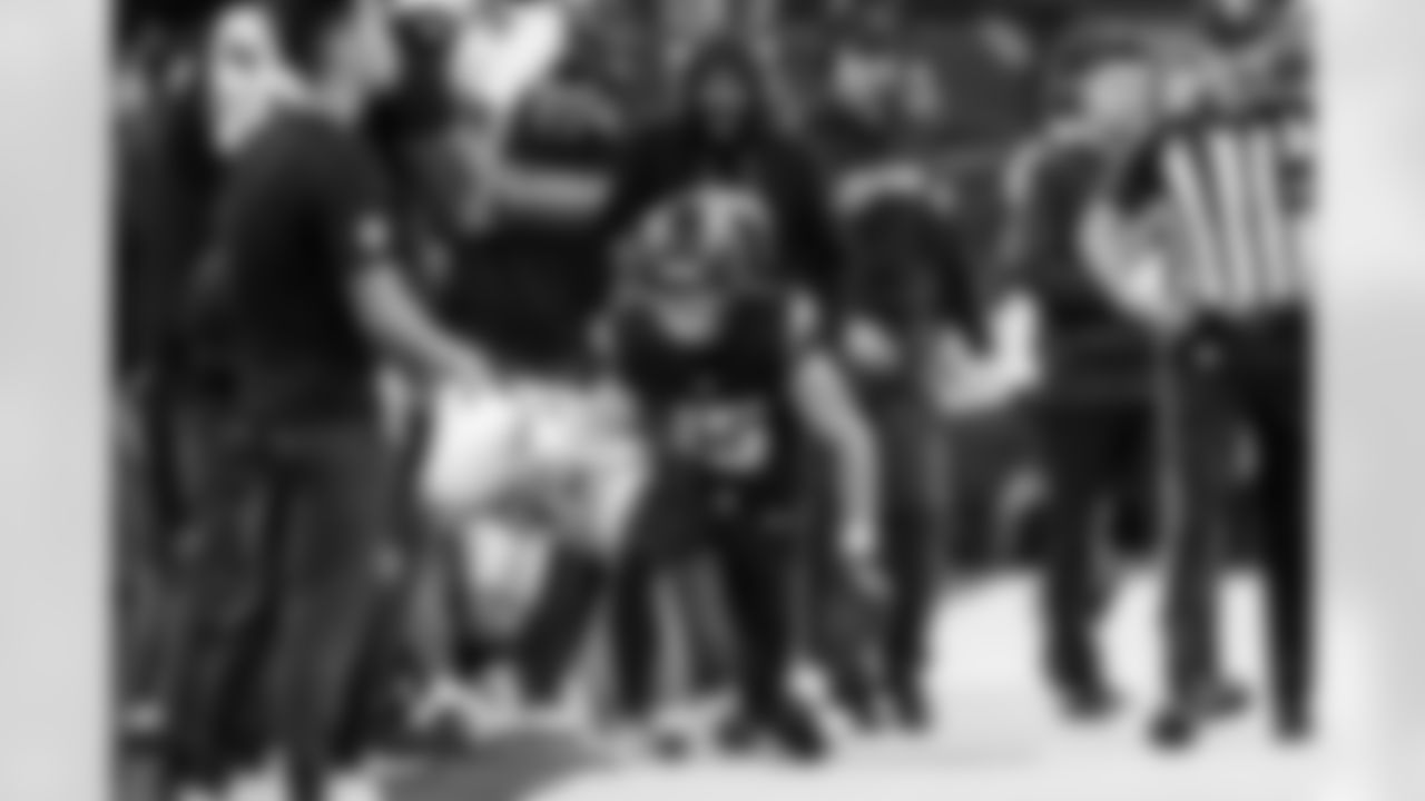 Wide Receivers Coach Sanjay Lal, WR Ladd McConkey (15) and WR KeAndre Lambert-Smith (84)