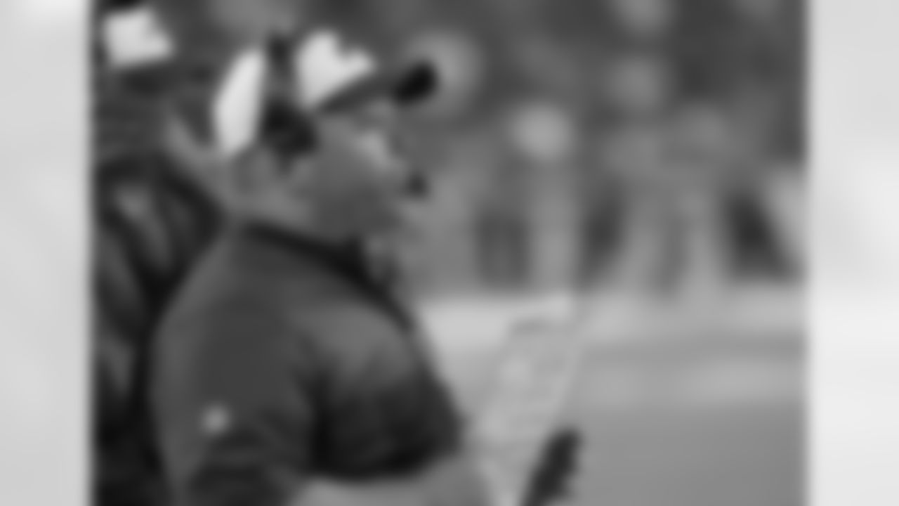 Buffalo Bills offensive coordinator Greg Roman calls plays against the Carolina Panthers during the second half of an NFL preseason football game on Friday, Aug. 14, 2015, in Orchard Park, N.Y. (AP Photo/Bill Wippert)