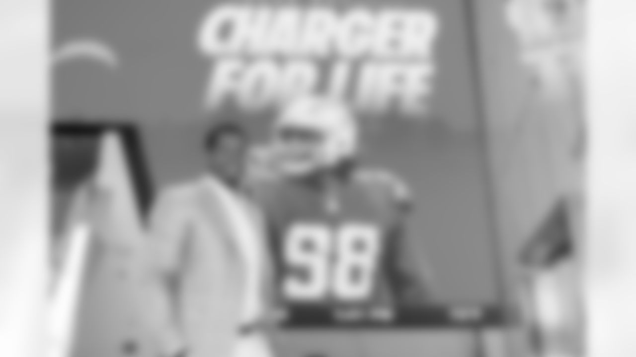 Former Los Angeles Charger Isaac Rochell retires a 'Charger for Life" on Friday, July 25, 2025 at The Bolt in El Segundo, CA.