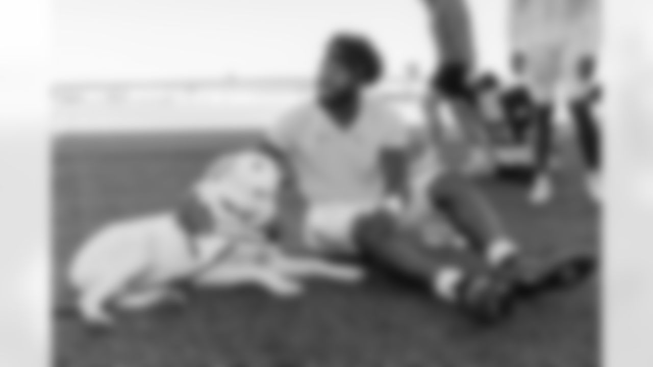 The Los Angeles Chargers service dog, Zeus, is photographed on Wednesday, September 24, 2025 at The Bolt in El Segundo, CA.