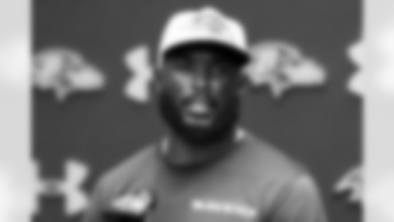 Baltimore Ravens defensive coordinator Zach Orr speaks to the media after a NFL football training camp, Wednesday, July 24, 2024, in Owings Mills, Md. (AP Photo/Nick Wass)