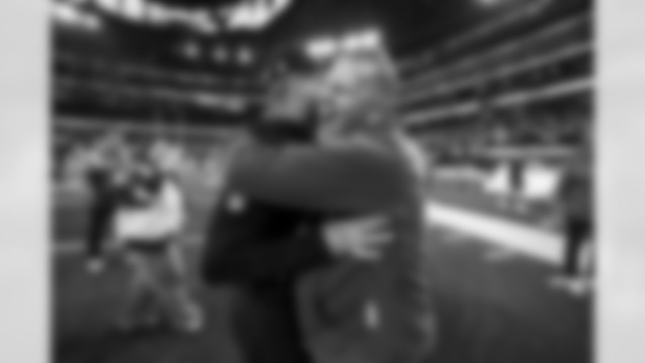 Run Game Coordinator/Tight Ends Coach Andy Bischoff and Head Coach Jim Harbaugh