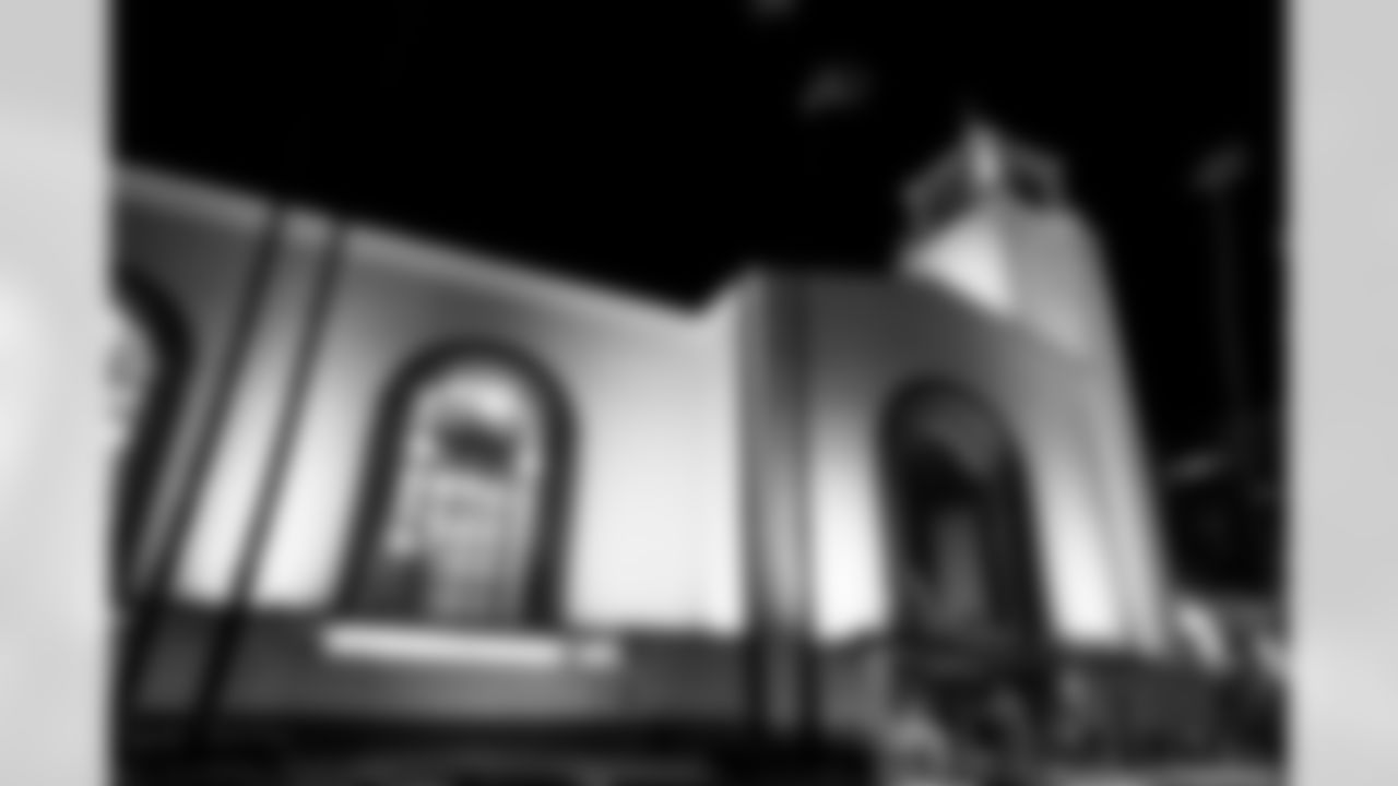 Union Station is lit up for the Los Angeles Chargers on Thursday, January 8, 2026 in Los Angeles, CA.