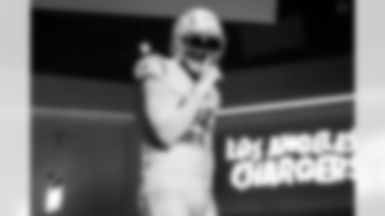Los Angeles Chargers players pose for photos at the team's annual Media Day on Monday, June 9, 2025 at The Bolt in El Segundo, CA.